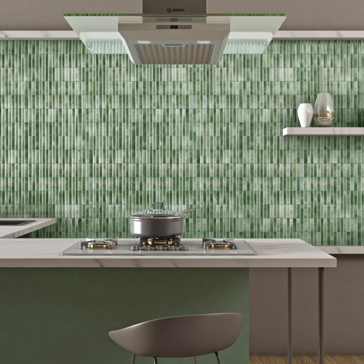 4x12 Glossy Fern Green Kitkat Tiles Preview