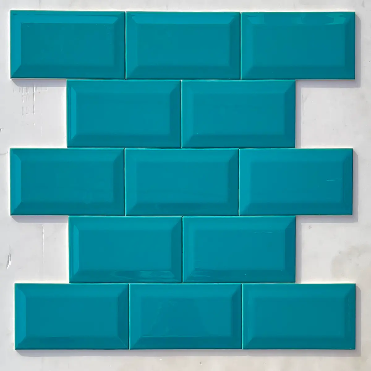 4x8 Glossy Aqua Blue Beveled Tiles