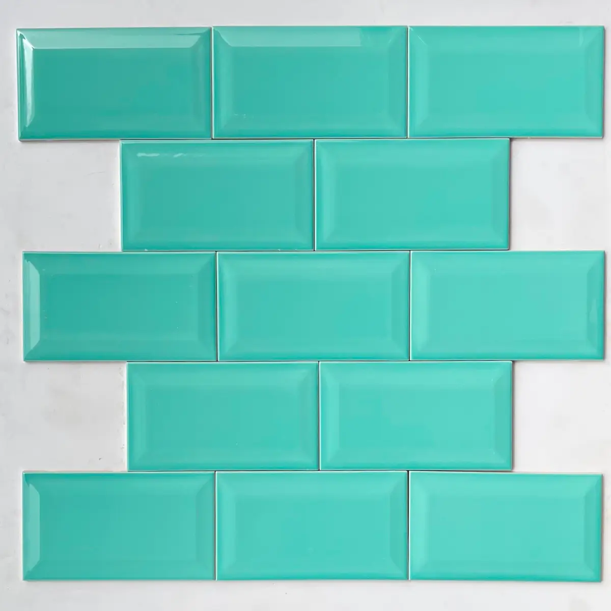 4x8 Glossy Aqua Green Beveled Tiles